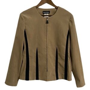 Kari’s Place Blazer Suit Jacket Faux Suede Career Wear Full Zip Size 12 Tan